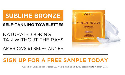 Free L’Oréal Sublime Bronze Self-Tanning Towelettes Sample